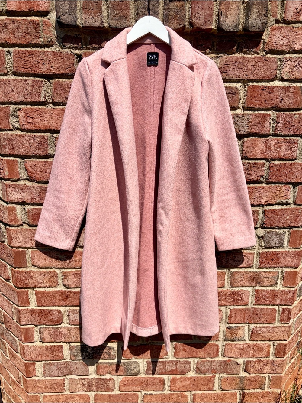 Zara Blush Pink Open-Front Longline Cardigan Coat